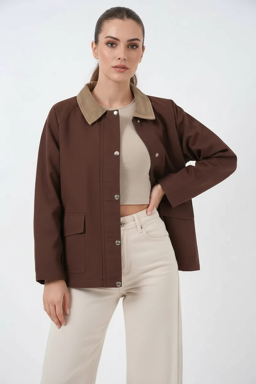 Kadın Klasik Yaka Cep Detaylı Oversize Ceket