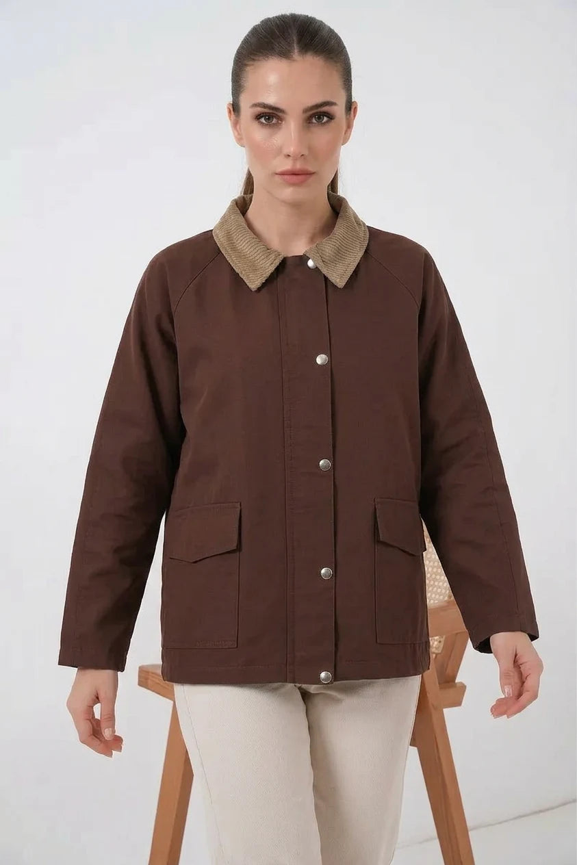 Kadın Klasik Yaka Cep Detaylı Oversize Ceket
