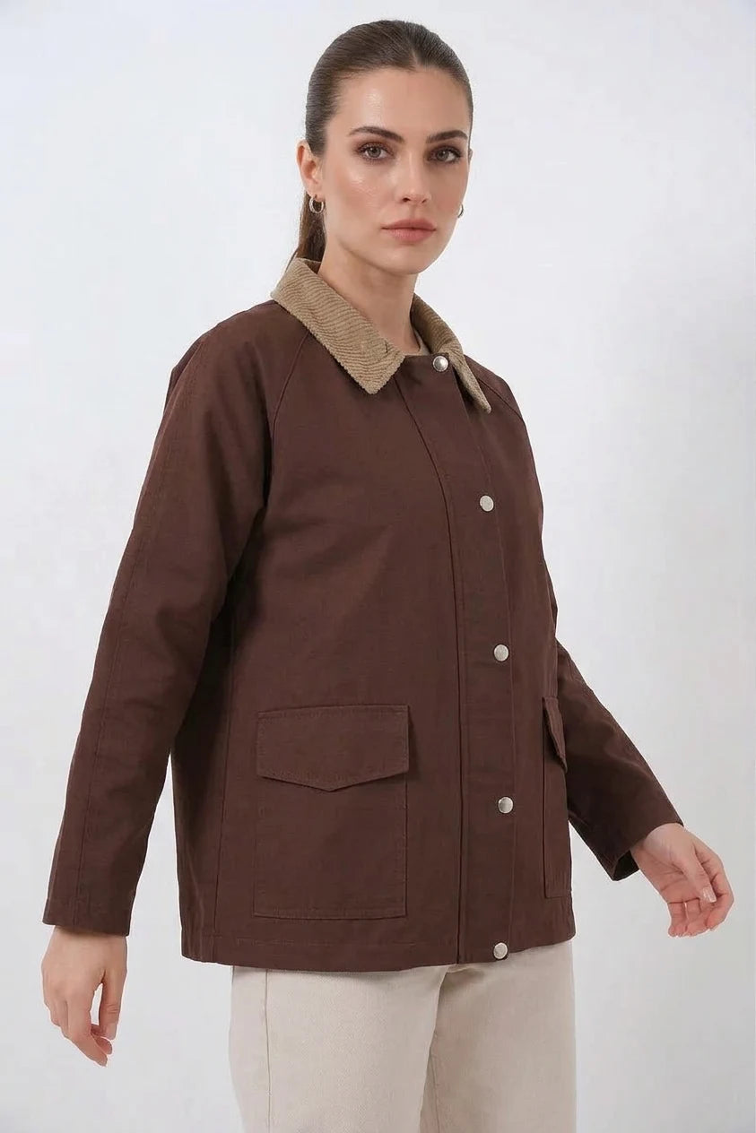 Kadın Klasik Yaka Cep Detaylı Oversize Ceket