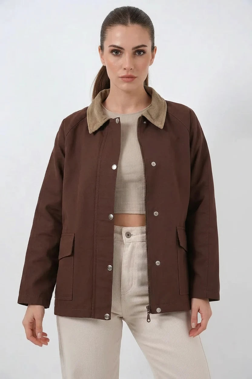 Kadın Klasik Yaka Cep Detaylı Oversize Ceket