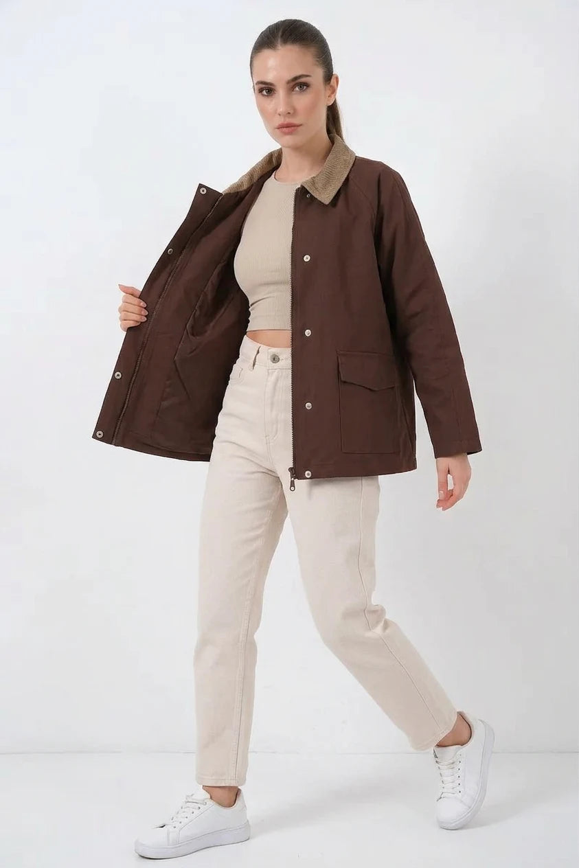 Kadın Klasik Yaka Cep Detaylı Oversize Ceket