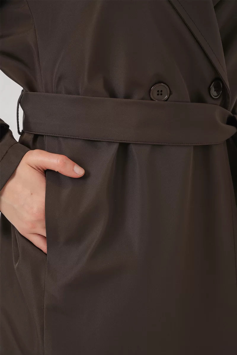 Kadın Kruvaze Yaka Kahverengi Trençkot