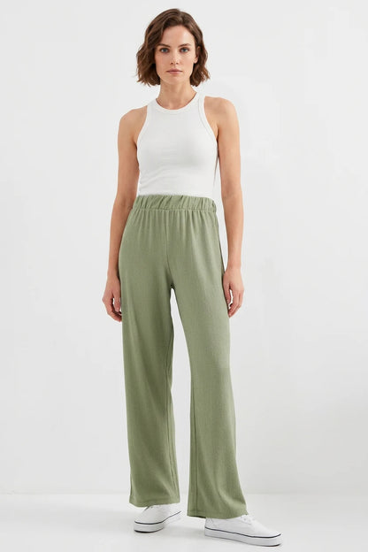 Kadın Yüksek Bel Bol Paça Çağla Yeşili Palazzo Pantolon
