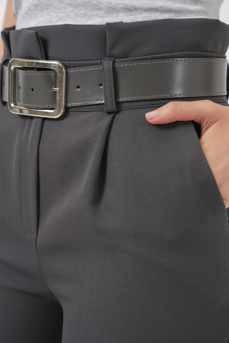 Kadın Yüksek Bel Kemerli Pantolon