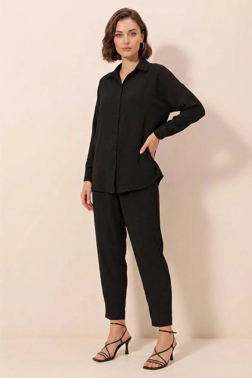Kadın Gömlek Yaka Oversize Kesim İkili Takım