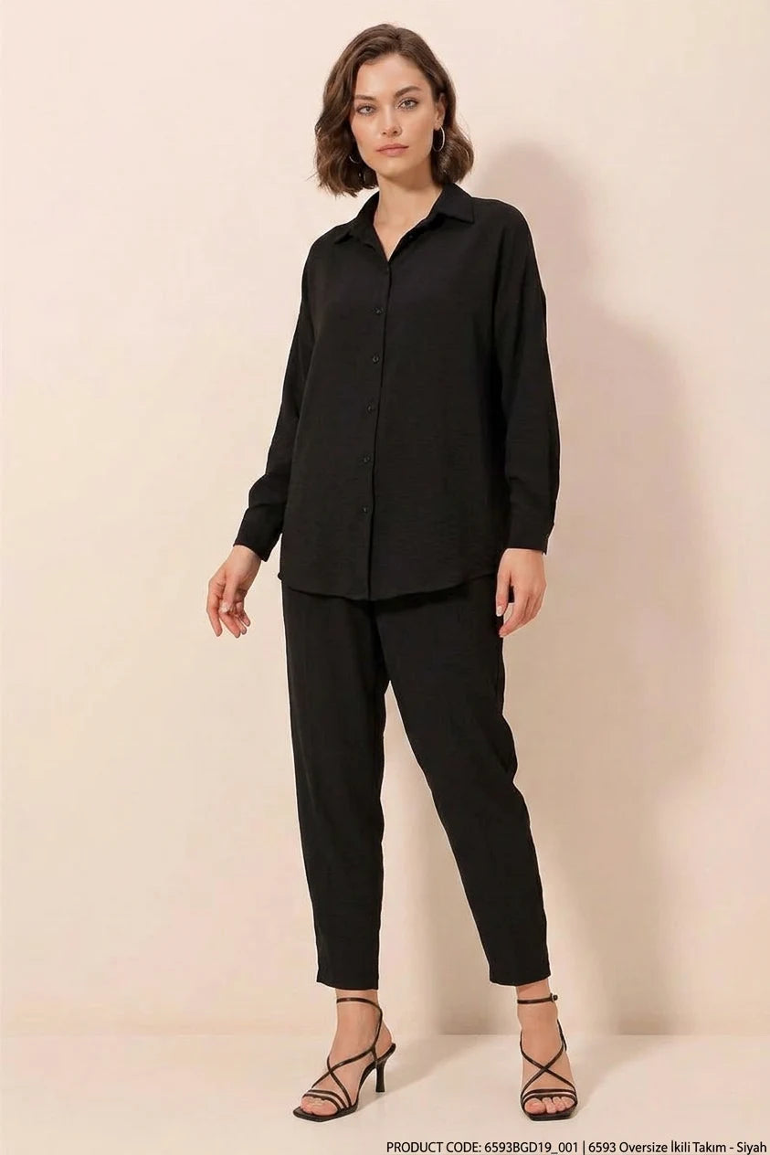 Kadın Gömlek Yaka Oversize Kesim İkili Takım