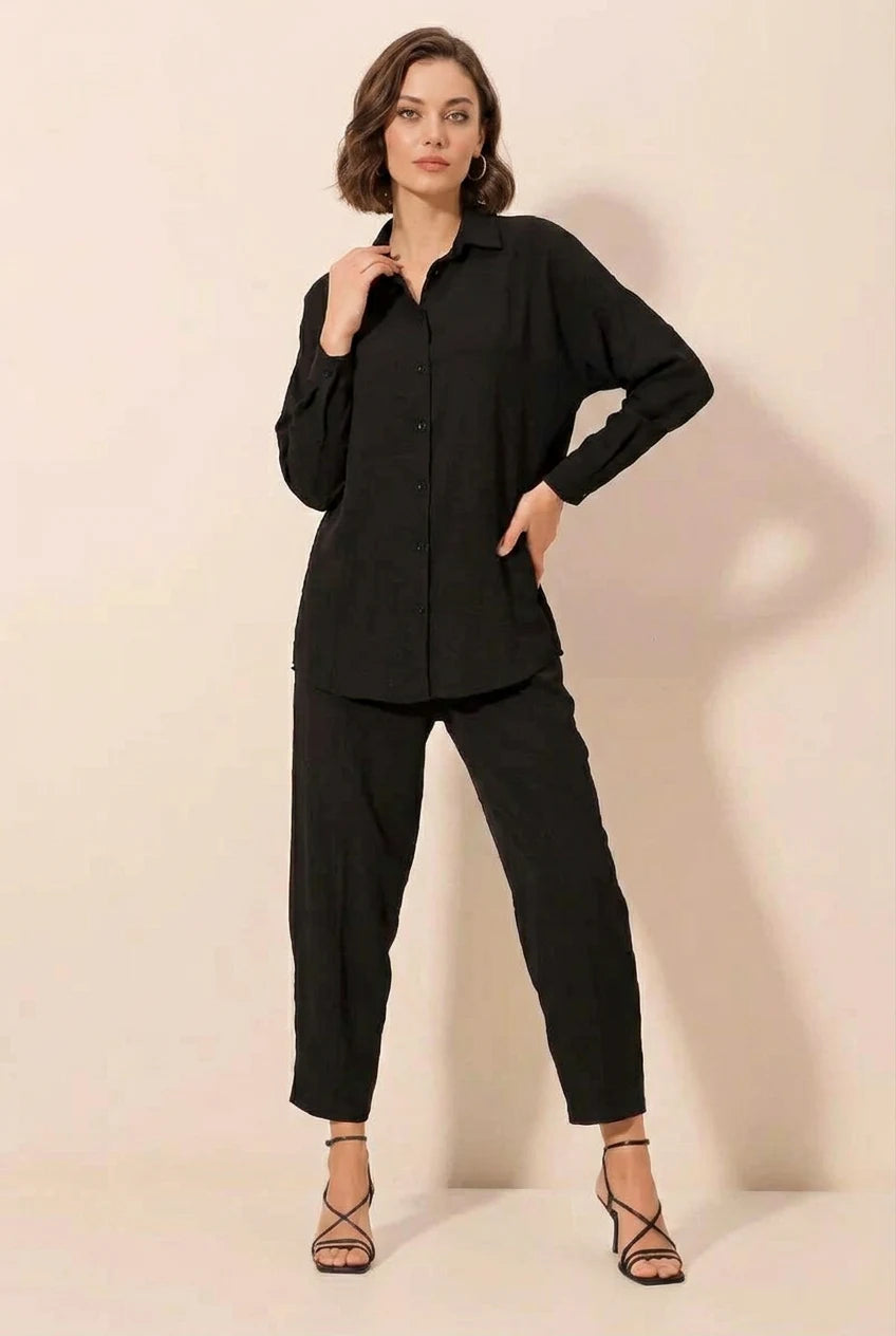 Kadın Gömlek Yaka Oversize Kesim İkili Takım