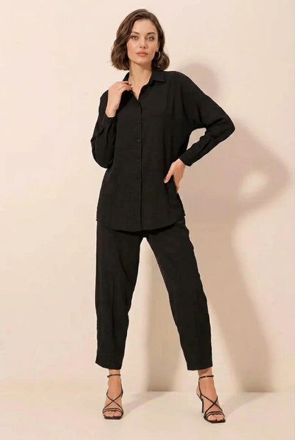Kadın Gömlek Yaka Oversize Kesim İkili Takım