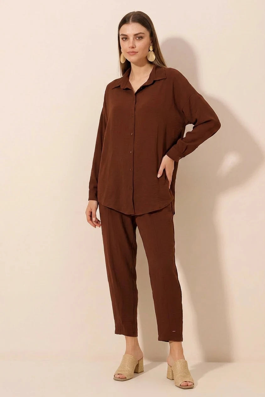 Kadın Gömlek Yaka Oversize İkili Takım – Renk Seçenekleri 1