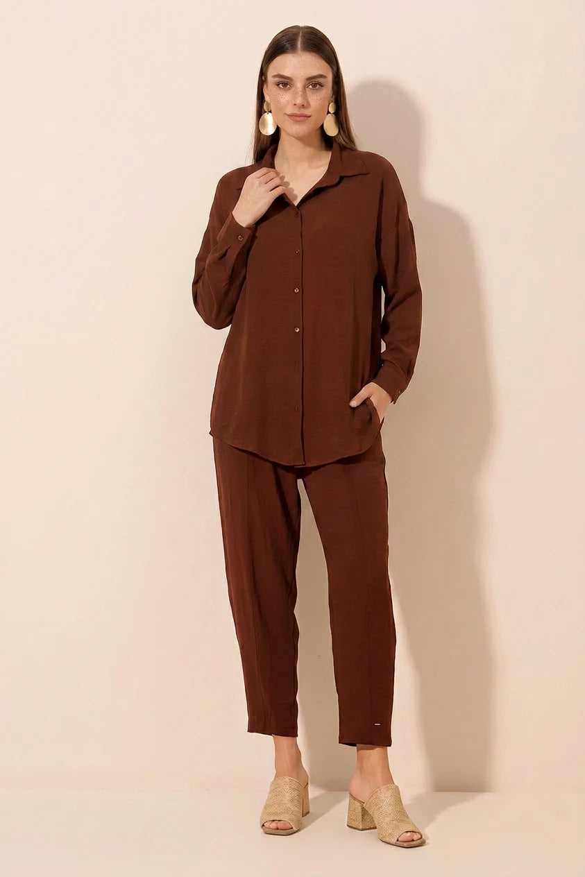 Kadın Gömlek Yaka Oversize İkili Takım – Renk Seçenekleri 1