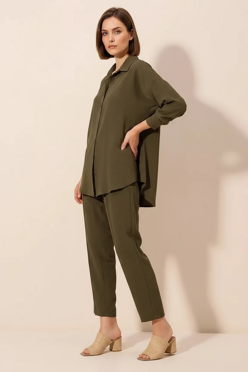 Kadın Gömlek Yaka Oversize Kesim İkili Takım