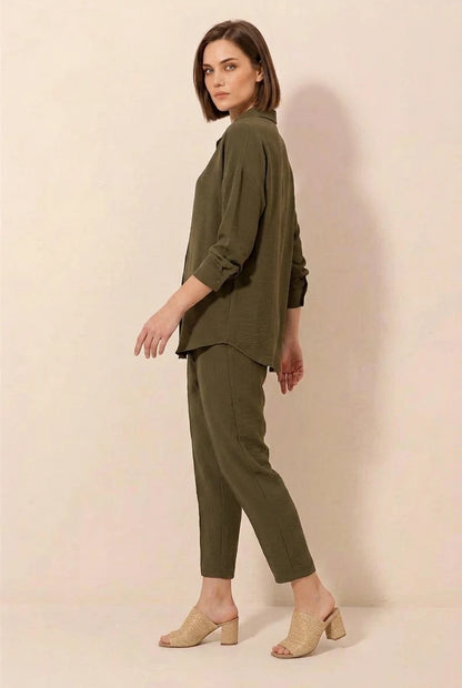 Kadın Gömlek Yaka Oversize Kesim İkili Takım