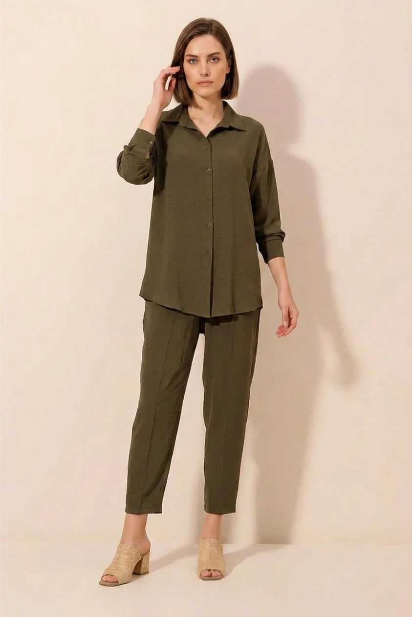 Kadın Gömlek Yaka Oversize Kesim İkili Takım