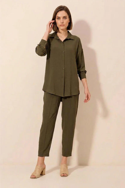 Kadın Gömlek Yaka Oversize Kesim İkili Takım
