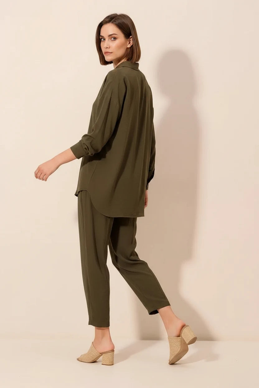 Kadın Gömlek Yaka Oversize Kesim İkili Takım