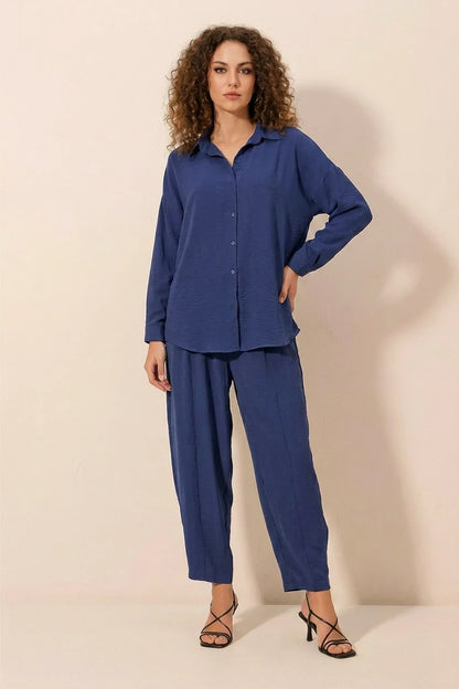 Kadın Gömlek Yaka Düğmeli Oversize İkili Takım