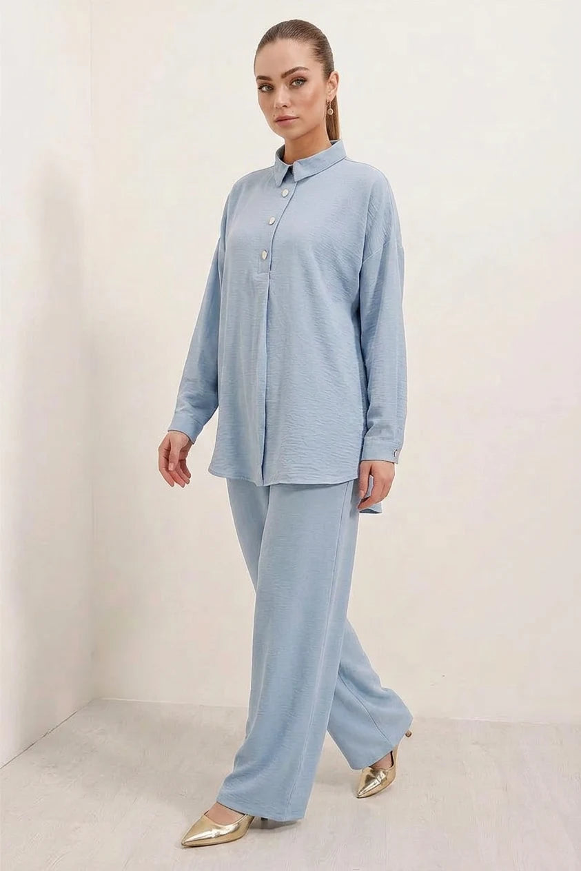 Kadın Bol Paça Oversize Mavi Takım