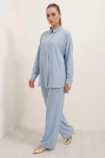 Kadın Bol Paça Oversize Mavi Takım