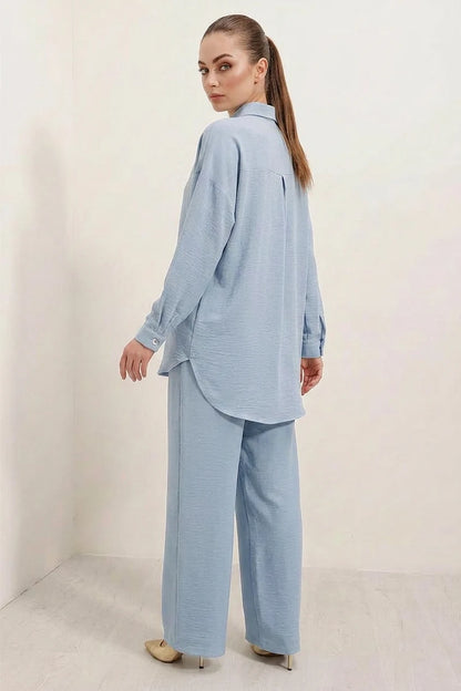 Kadın Bol Paça Oversize Mavi Takım