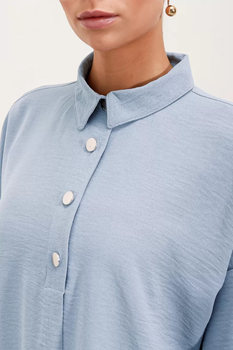 Kadın Bol Paça Oversize Mavi Takım