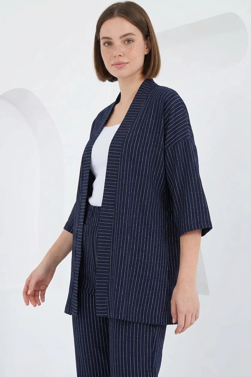 Kadın Kimono Yaka Çizgili İkili Takım
