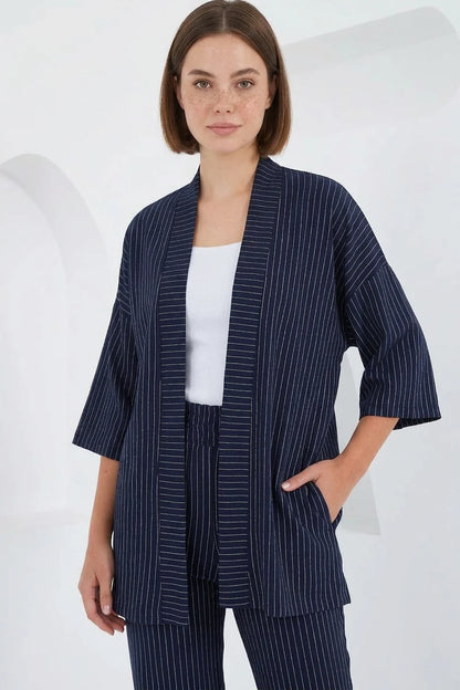 Kadın Kimono Yaka Çizgili İkili Takım