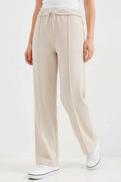 Kadın Beli Büzgülü Çimali Krem Pantolon