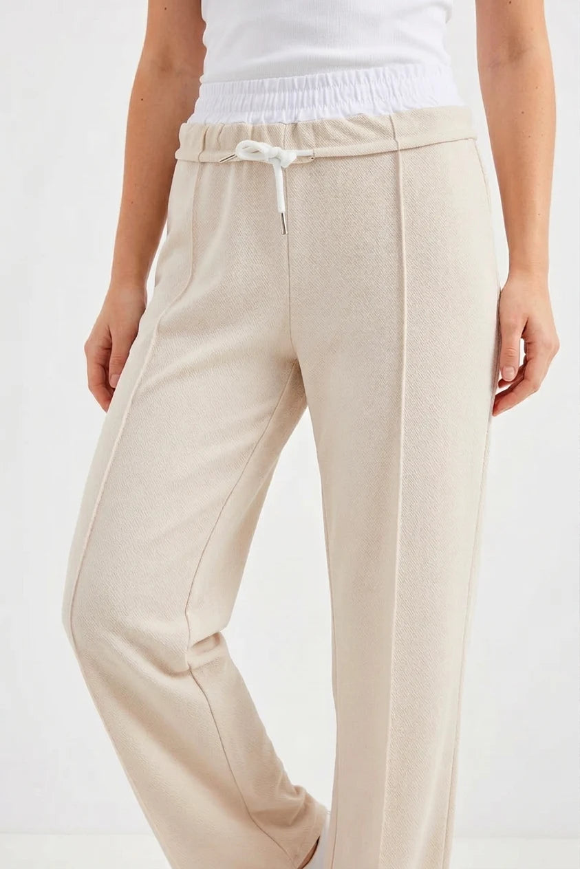 Kadın Beli Büzgülü Çimali Krem Pantolon
