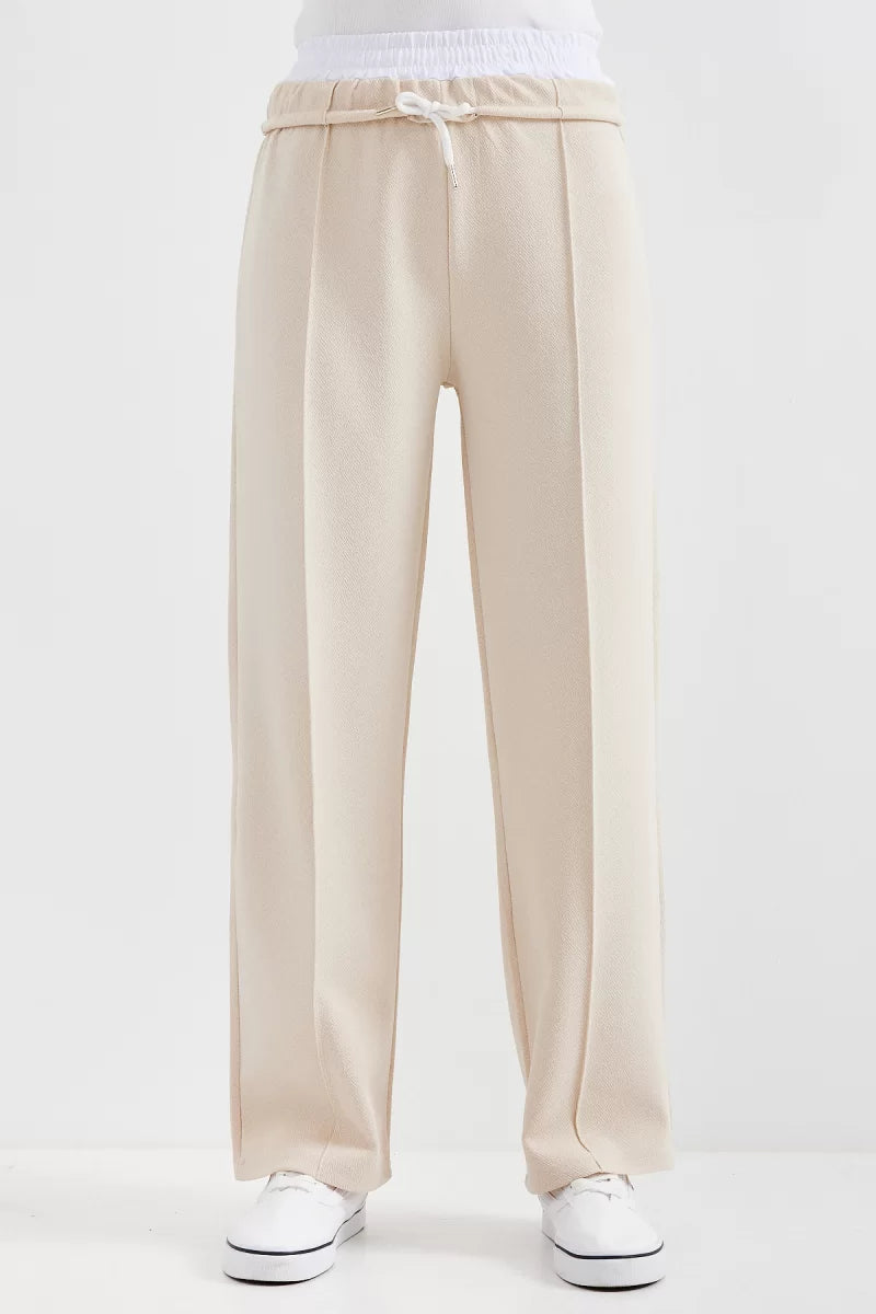 Kadın Beli Büzgülü Çimali Krem Pantolon