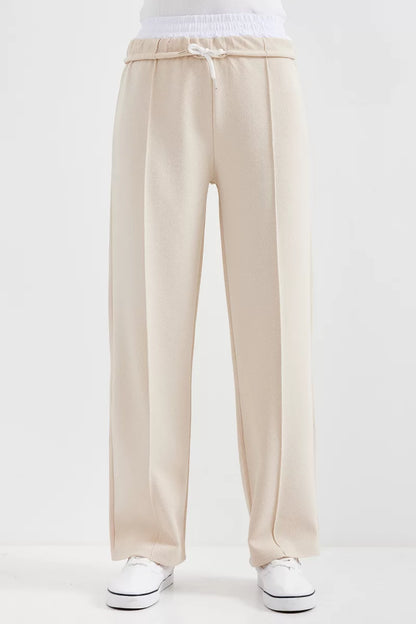 Kadın Beli Büzgülü Çimali Krem Pantolon