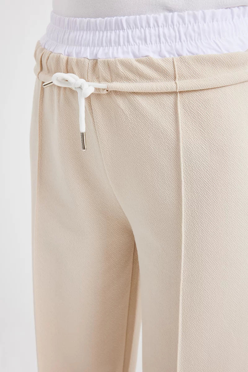 Kadın Beli Büzgülü Çimali Krem Pantolon