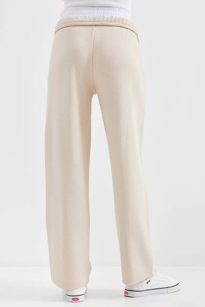Kadın Beli Büzgülü Çimali Krem Pantolon