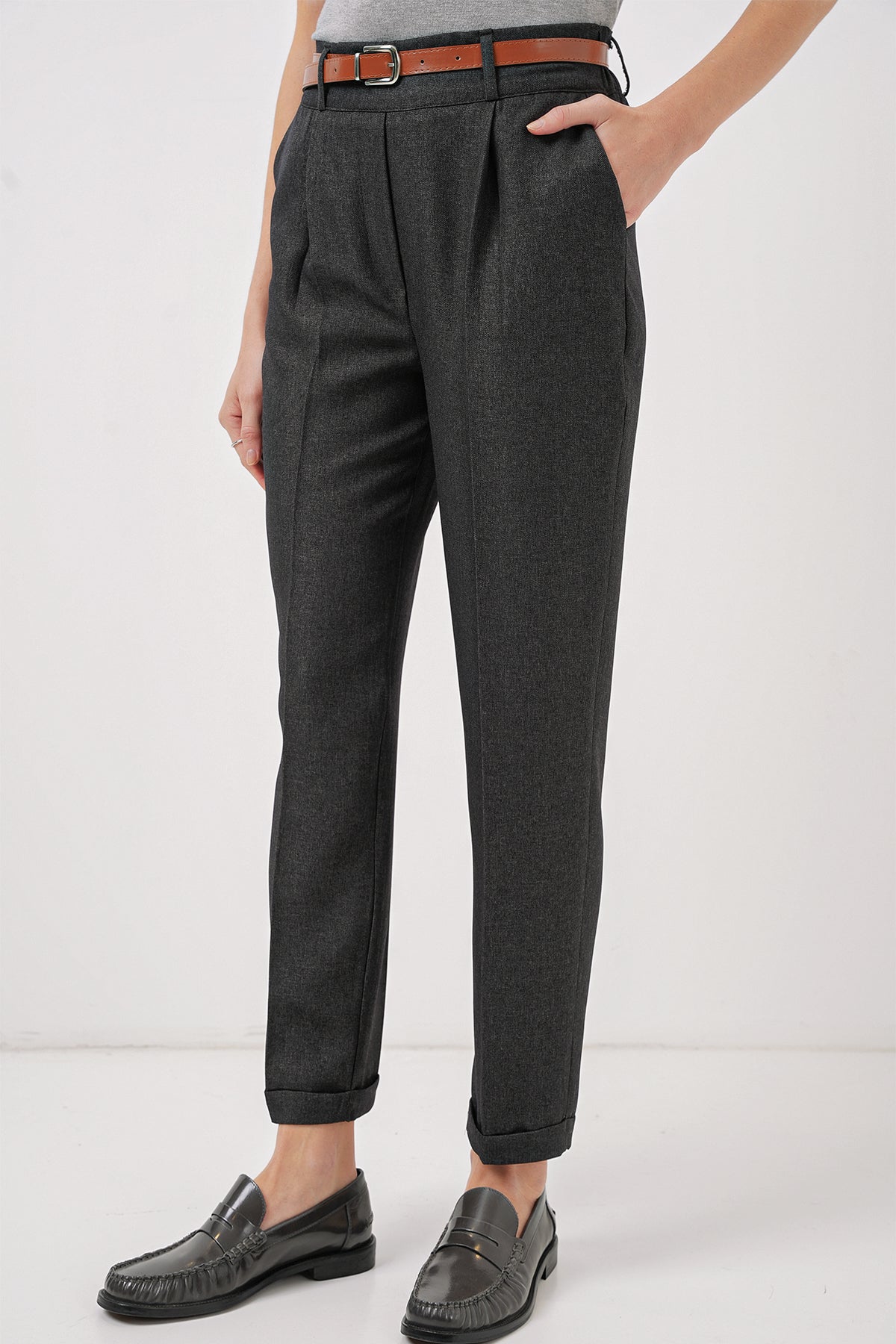 Kadın Kemerli Pamuklu Pantolon