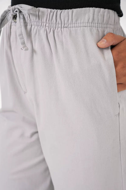 Kadın Beli Büzgülü Pamuklu Bol Paça Gri Palazzo Pantolon