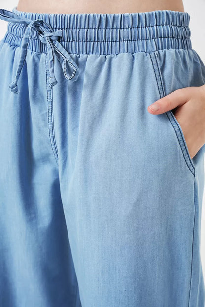 Kadın Rahat Kalıp Pamuklu Açık Mavi Kot Pantolon