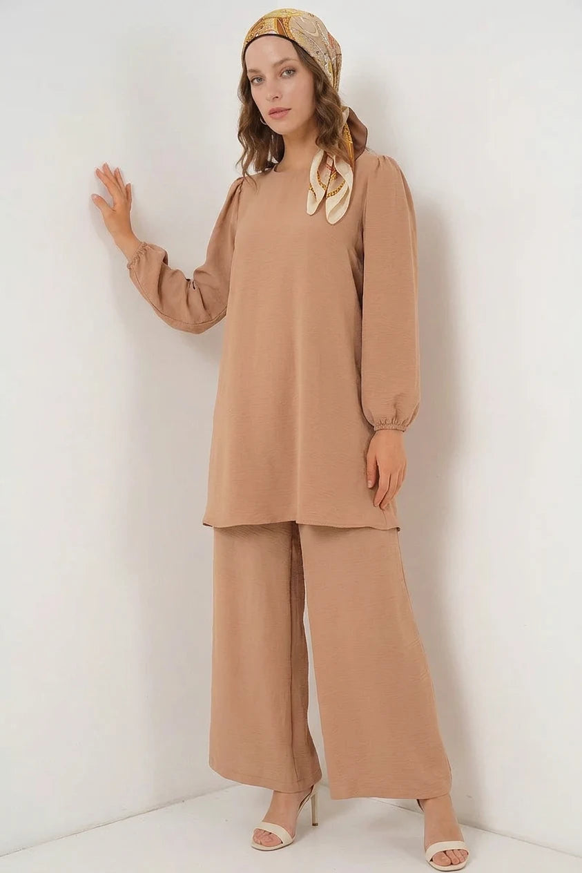 Kadın Ayrobin Tunik Pantolon Alt Üst Takım - Vizon