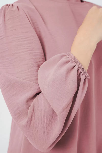 Kadın Yuvarlak Yaka Beli Büzgülü Pudra Tunik Pantolon Alt Üst Takım