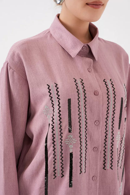 Kadın Gömlek Yaka desenli Viskon İkili Takım