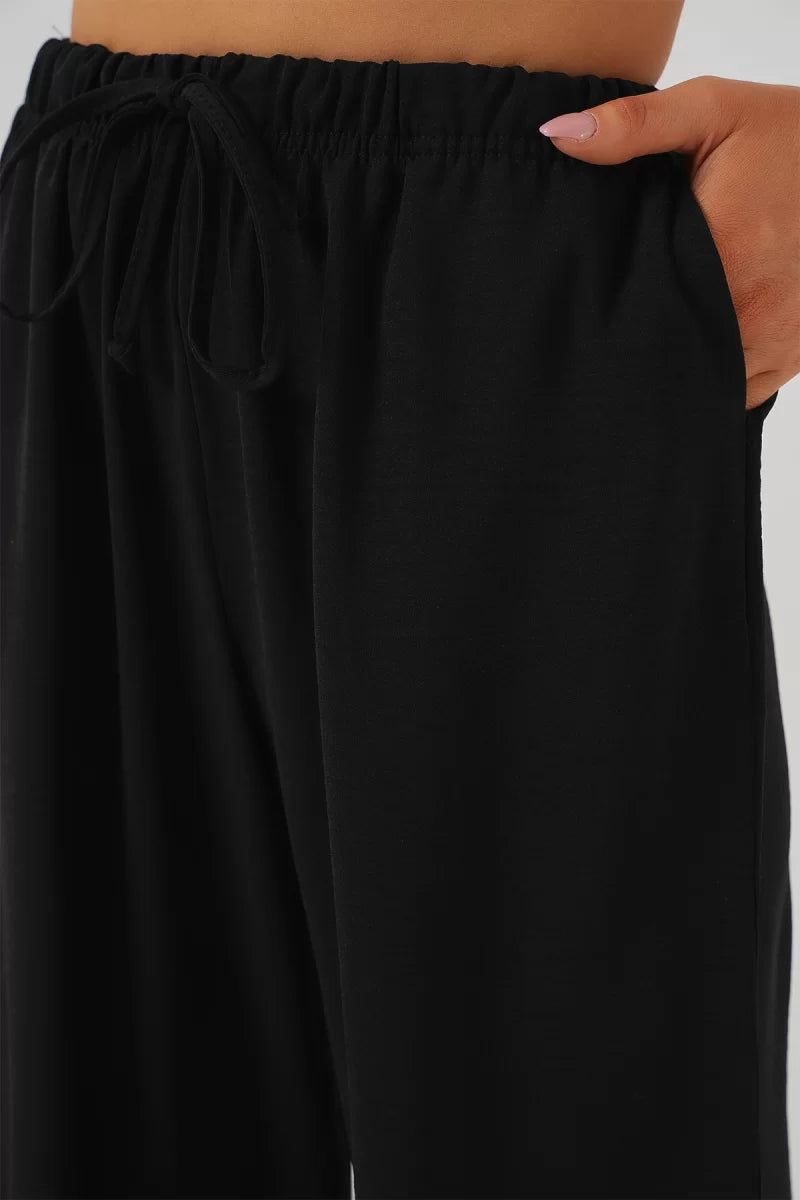 Kadın Yüksek Bel Bol Paça Siyah Palazzo Pantolon