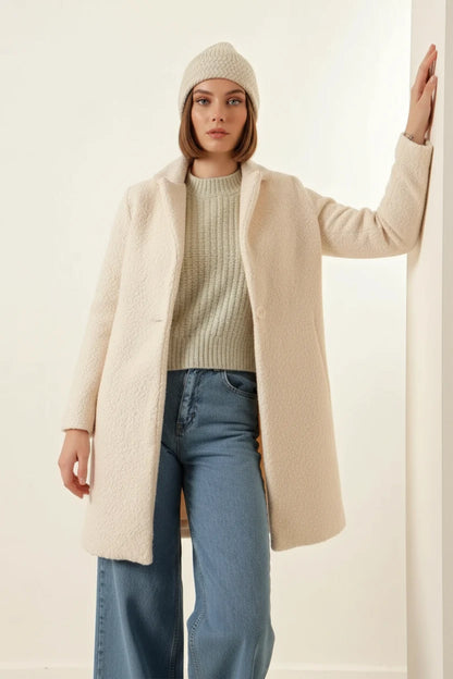Kadın Klasik Yaka Oversize Kaşe Kaban