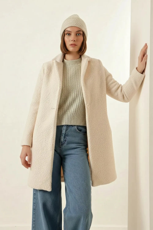 Kadın Klasik Yaka Oversize Kaşe Kaban