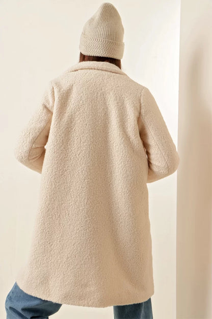 Kadın Klasik Yaka Oversize Kaşe Kaban