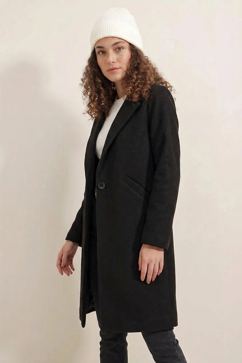 Kadın Klasik Yaka Pamuklu Kaban