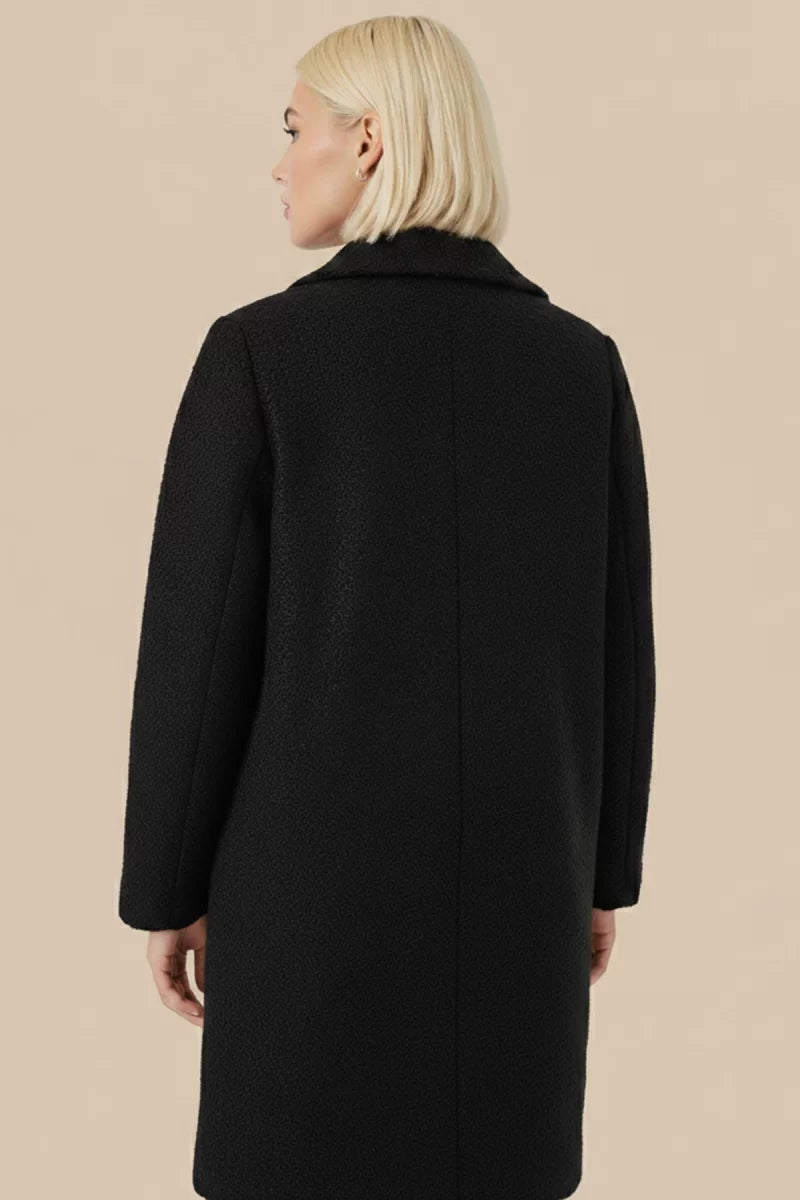 Kadın Klasik Yaka Oversize Kaşe Siyah Kaban