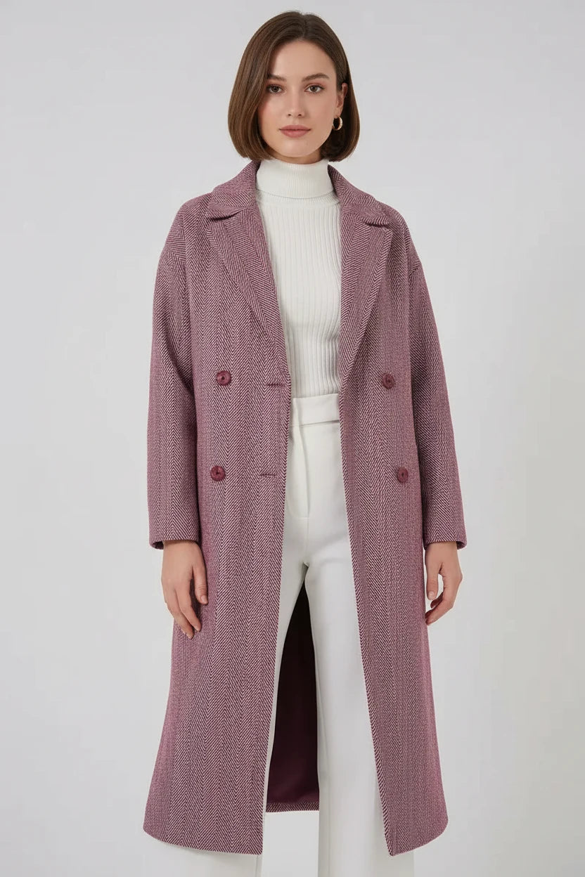 Kadın Klasik Yaka Geniş Kesim Oversize Kaşe Kaban