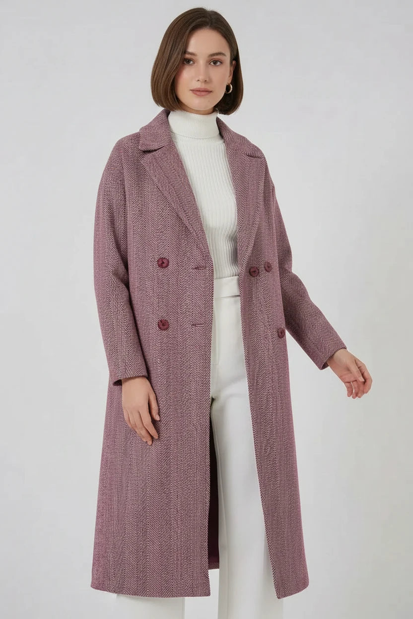Kadın Klasik Yaka Geniş Kesim Oversize Kaşe Kaban