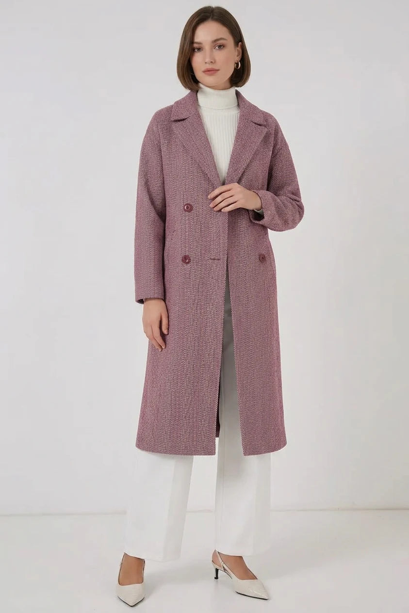 Kadın Klasik Yaka Geniş Kesim Oversize Kaşe Kaban