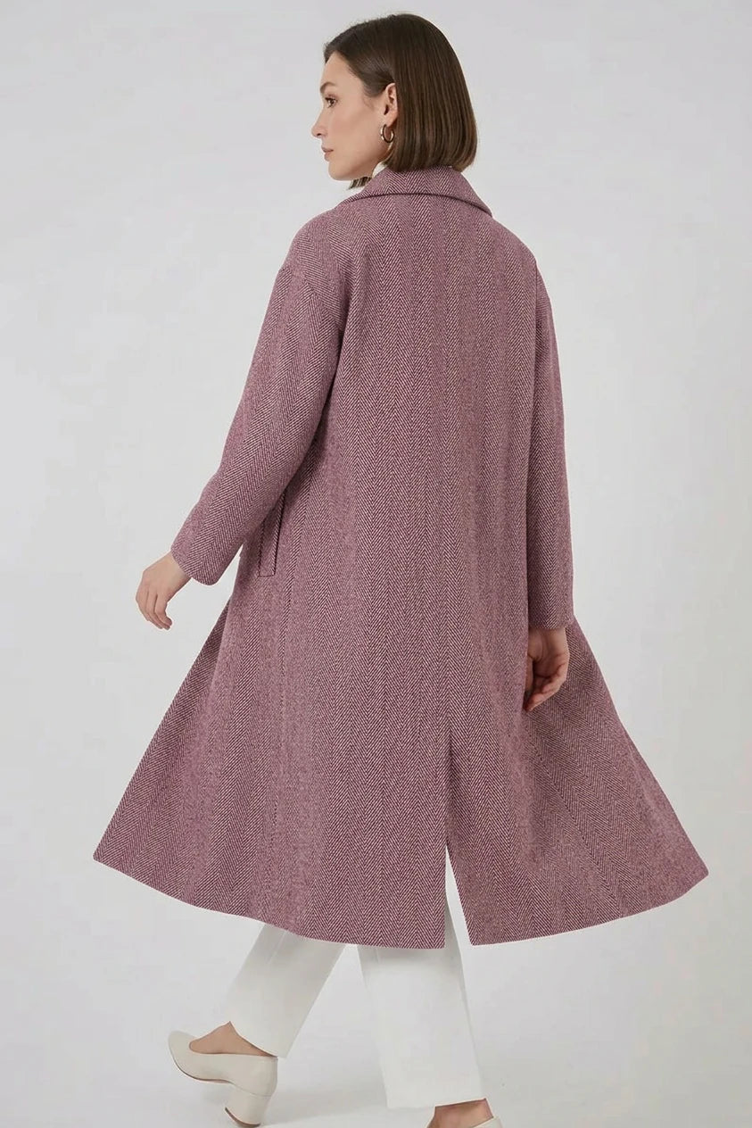 Kadın Klasik Yaka Geniş Kesim Oversize Kaşe Kaban