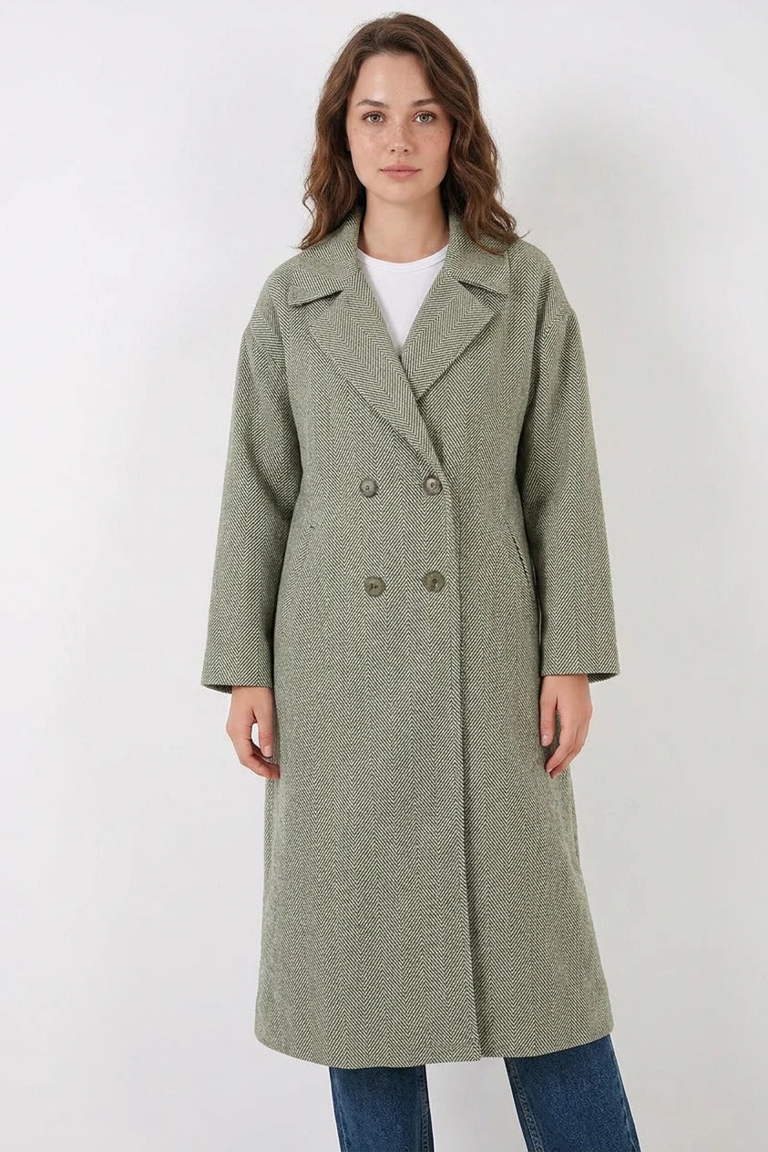 Kadın Klasik Yaka Geniş Kesim Oversize Kaşe Kaban