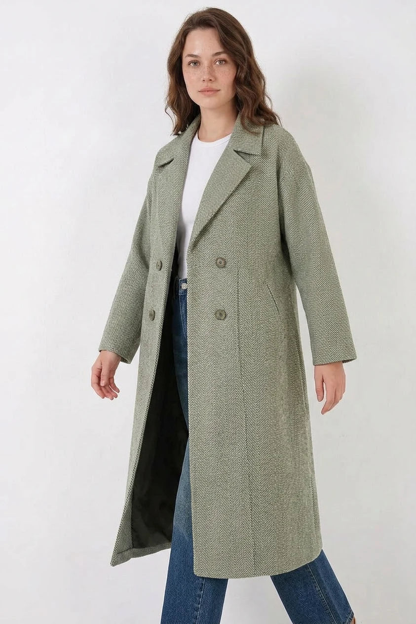 Kadın Klasik Yaka Geniş Kesim Oversize Kaşe Kaban